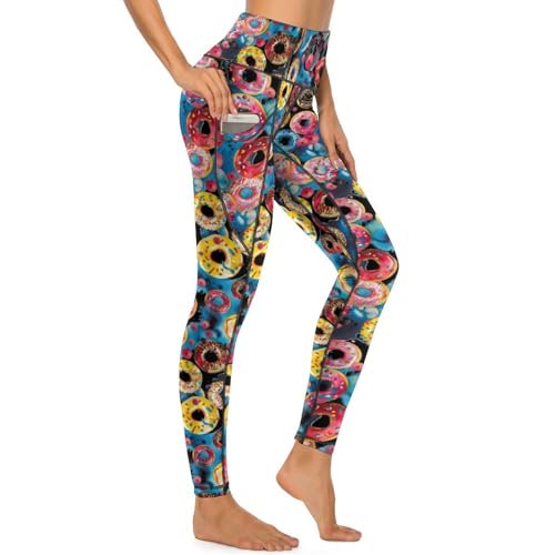 Legging de yoga avec poches latérales élastique et imprimé donut original