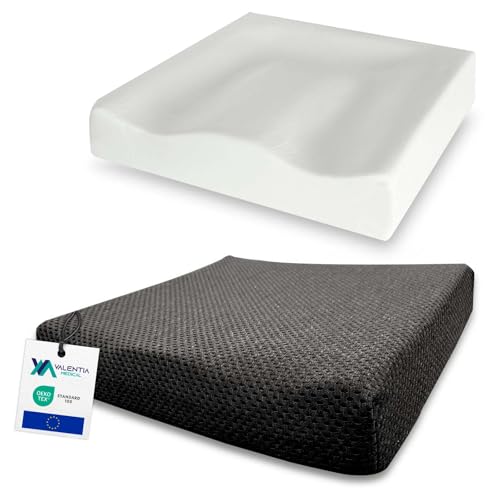 VALENTIA MEDICAL Coussin Anti Escarres Fessier 42x42x8 - Mémoire Forme 60kg m/3 + Coussin Coccyx + Coussin Fauteuil Roulant - Coussin Orthopédique Fessier -...