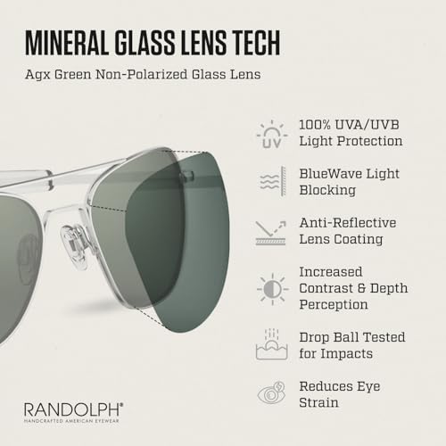 Image of Randolph Eyewear Aviator Sunglasses for Men & Women - Non-Polarized & Polarized Lenses Bright Chrome UV Protection Sunglasses