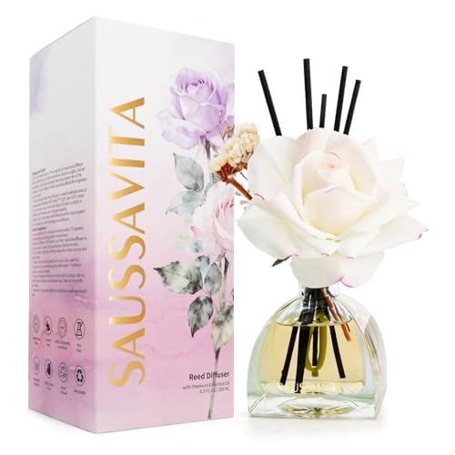 Raumduft Diffuser Set 250ml Luxuriöser Jasmin Lilie Duft für Badezimmer Deko，Natürlich und Langanhaltend Aroma Diffuser für die Schlafzimmer，Lufterfrischer mit 10 Duftstäbchen für Büro