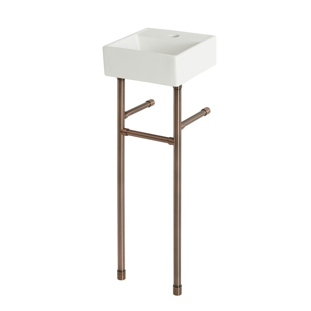Milano Oil Rubbed Bronze Dalton White Ceramic Square 1 Tap Hole Bathroom Basin Sink Bronze Washstand - 280Mm X 280Mm