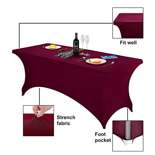 Image of FORLIFE 2Pack Spandex Table Covers,Fitted Tablecloth for Rectangular Tables, Stretch Patio Table Covers, Universal Spandex Table Cover for Wedding, Banquet, Party (6ft, Burgundy)