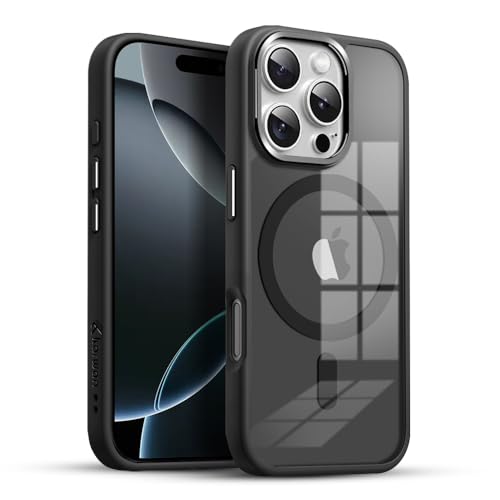 Image of KARWAN️Translucent Hybrid Case with Metal Ring Phone case Cover for iPhone 16 Pro Max |Compatible with N52 Strong Magnets Mag| Wireless Mag-Safe Charging -(Black)