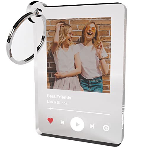 Bl4ckPrint - Spotify ähnlich Schlüsselanhänger Personalisiert mit Foto und Wunschtext wahlweise mit Geschenkbox Acrylglas Personalisiertes Geschenk Fotogeschenk Cover