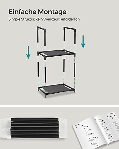 SONGMICS Schuhregal, 10 Ebenen, Schuhablage, Schuhaufbewahrung, schmal, 33 x 33 x 173 cm, Metallgestell, Ablagen aus Vliesstoff, für Flur, Schlafzimmer, schwarz LSR110B02
