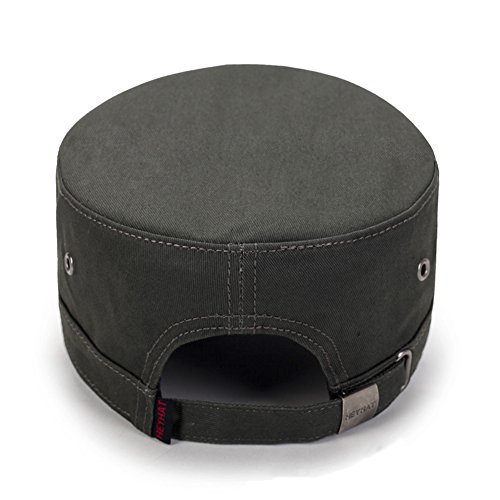 Image of QZUnique Adjustable Flat Top Cap Solid Brim Army Cadet Style Military Hat