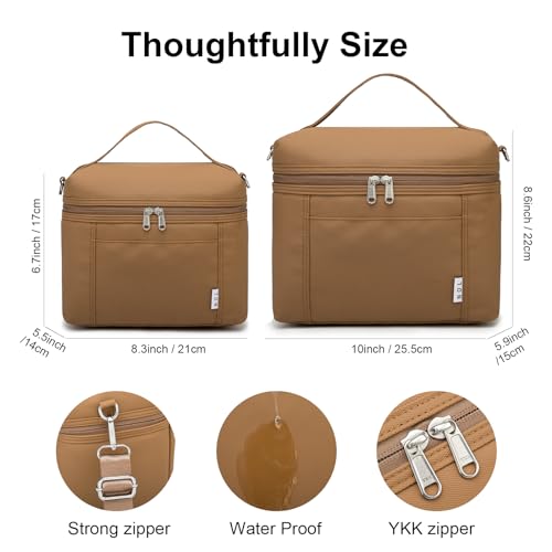 Image of NOL Natural Organic Lifestyle Insulated Lunch Bags for Women Cooler Bag Lightweight Nylon Waterproof Lunch Box For Work (Small, Brown)