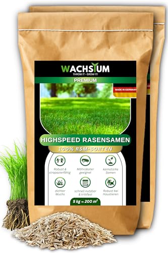 Rasensamen schnellkeimend 10 kg 400qm – Frühjahr und Sommer Premium Grassamen Nachsaat, dichter strapazierfähiger Rasen, Mähroboter geeignet – kräftiges Wachstum,...
