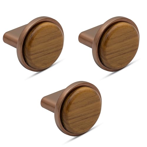 Image of Plantex Knobs for Drawer /Round Drawer Knobs /Knobs for Cabinets /Pull-Push Knobs for Kitchen /Bedroom Drawer - Pack of 3 (Small, Rose Gold & Wood)