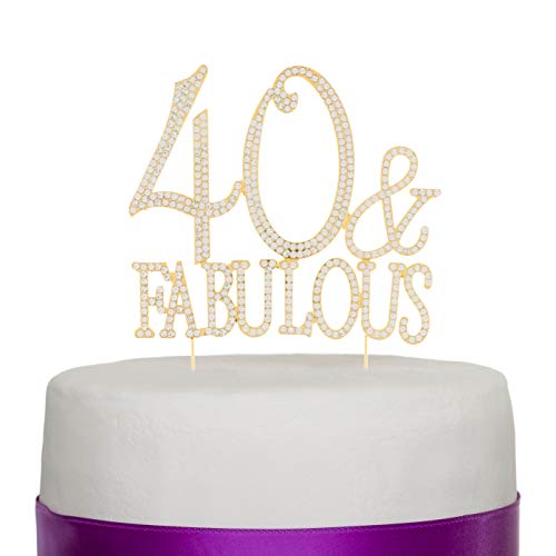 Ella Celebration 40 and Fabulous Cake Topper for 40th Birthday Gold Party Supplies Decorations (40 & Fabulous Gold)