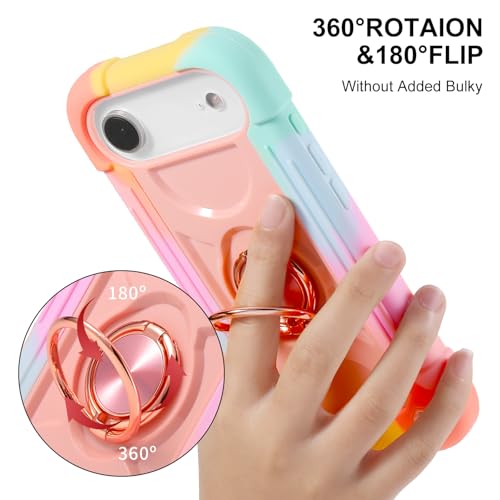 Coque iPhone 17 Air incassable résistante renforcée rose avec anneau de support - 4