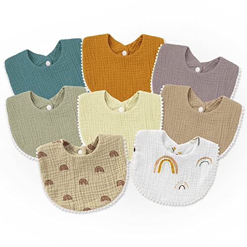 Image of Baby Bibs for Boy & Girl 8-Pack Muslin Baby Bib Drool Bibs for Baby Essential, Soft Cotton & Cute Color for Matching Outfits