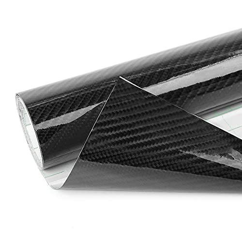 Film vinyle fibre de carbone 6D noir sans bulles pour voiture, rouleau 152 x 60 cm