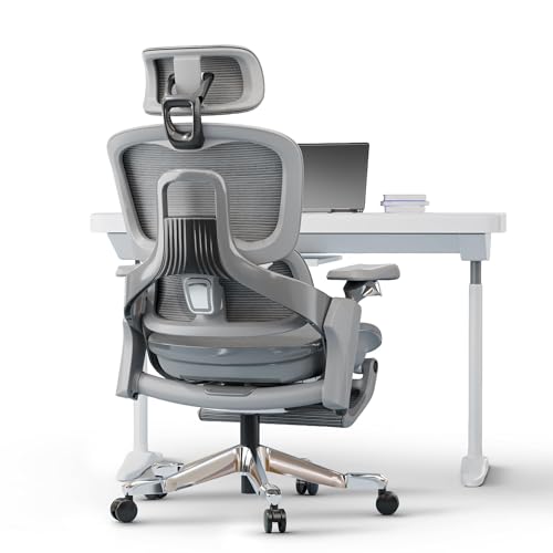 Image of DROGO Mesh Ergo Flow Luxury Ergonomic Office Chair for Work from Home with Patented Flow Technology,4D Armrest with Wired Cable Mechanism,3D Headrest & Lumbar Support,Gaming Chair with Recline (Grey)