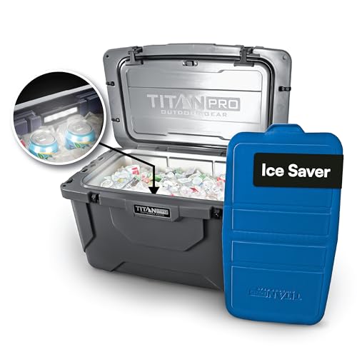 Image of Titan PRO High Performance Ice Chest - 55 Quart Capacity - Hard Cooler with Interior LED Light, Dry Bin, Ice Saver Performance Booster and Microban Protection - Granite Gray
