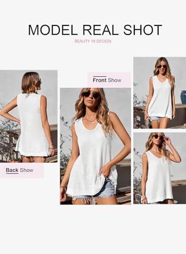 EVALESS Waffle Knit Tank Top for Women Summer 2025 Trendy Oversized Scoop Neck Knit Sleeveless Shirts Tops4