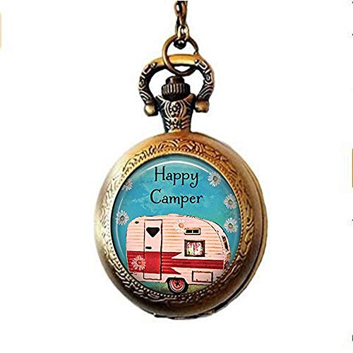 Preisvergleich Produktbild Happy Camper Taschenuhr Halskette Happy Camper Taschenuhr, Halskette, Happy Camper Schmuck Camping Reise Schmuck