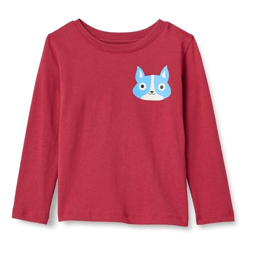 Amazon Essentials T-Shirts à Manches Longues Garçon, Rouge Foncé Chien, 3 ans