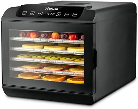 Gourmia GFD1680 Countertop Electric Food Dehydrator - 6 Drying Trays - Digital Countdown Timer - Preset Temperature Settings - Recipe Book Included