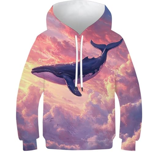 Sweat à capuche baleine 3D pour ado pull chaud fille garçon 11-13 ans