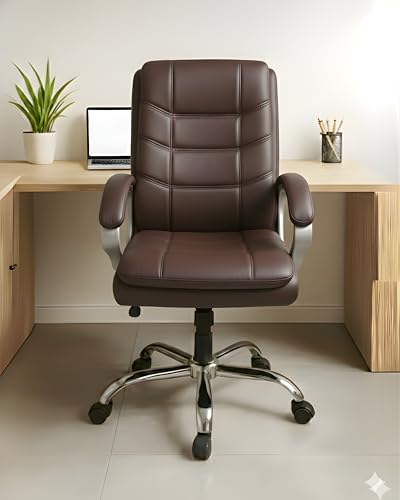 Image of activa Executive Revolving Office Chair | Ergonomic Computer Desk Chair with Cushioned Seat| Heavy Duty Steel Base, Adjustable Height & 360 Swivel Wheel| Study /Home /Offcie Visitor Chair (Star,Coffee)