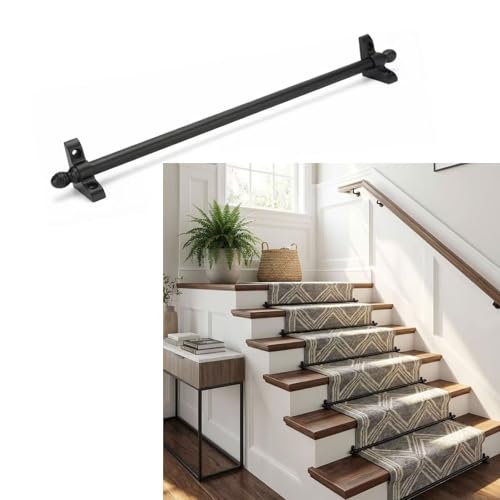 Stop Carpet Edge Curling,Jespeed Stair Rods 38in Black (1 Rod),Hollow Tube Rods Secure Runner on Any Stair Type,No Pro Tools Needed