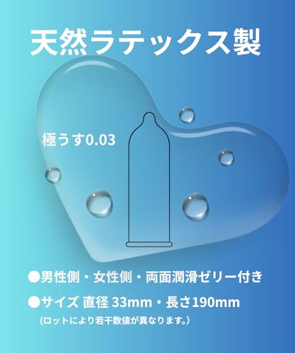 コンドーム業務用大量 「極うす0.03スキン」144個入 サイズ 直径33mm 長さ190mm【日本製】天然ラテックス制 ゴム臭カット 男性側・女性側両面潤滑ゼリー付き ピンホール検査済みJIS適合品 - 画像6