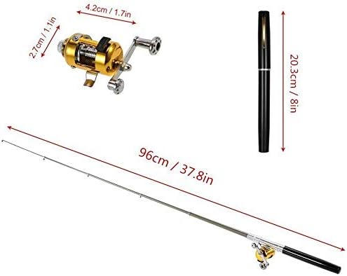 Miniatura 2 de Mini caña de pescar portátil de bolsillo telescópica con caña de pescar y carrete giratorio Kit combinado para agua salada y agua dulce (negro)