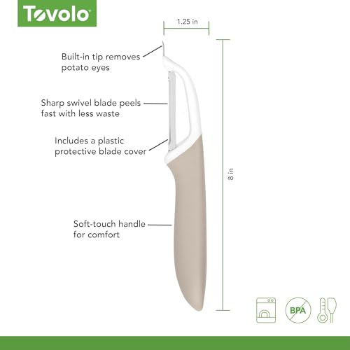 Image of Tovolo Vegetable Peeler with Ultra Sharp Stainless Steel Swivel Blade Non Slip Handle, Multi Functional Dishwasher Safe Kitchen Wide Ribbon Potato Peeler for Fruit Veggies Carrots Apples, Oatmeal