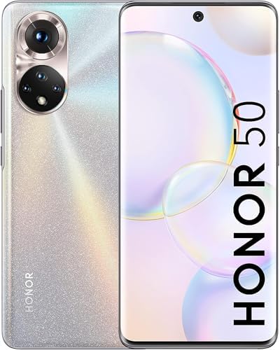 HONOR 50 Mobile Phone 5G SIM Free Unlocked 8 + 256 GB Smartphone with 108 MP Camera, 120 Hz 6.57 Inch OLED Curved Screen, Snapdragon 778, Battery 4300mAh, Android 11 (2 Year Warranty)