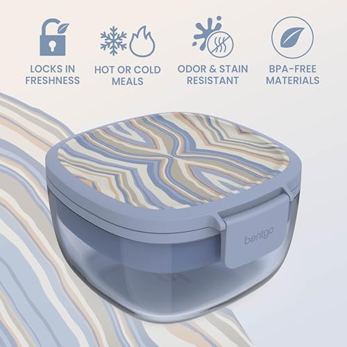 Image of Bentgo Glass Salad Container, 7.6-Cup, 4-Compartment Tray, Reusable Fork
