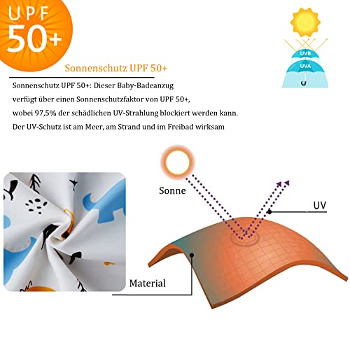 UMELOK Baby Jungen Badeanzug UV Schutz 50+ Einteilige Schwimmanzug Mit Sonnenhut (Grau Dinosaurier, 3-6 Monate/62-68 cm)