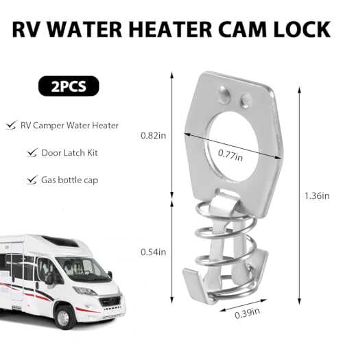 Image of 2 PCS RV Water Heater Latch Twist Cam Lock, Stainless Steel Door Cover Latch Assembly with Thumb Ring & Spring, Universal Camper Water Heater Fastener Replacement Part
