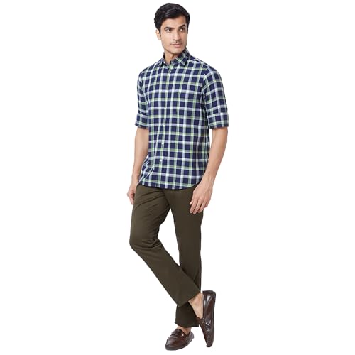 Image of Colorplus Men's Pure Cotton Solid Piece Dyed Pattern Contemporary Fit Flat Front Casual Trouser