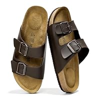 Project Cloud Sandálias Masculinas De Couro Legítimo Com Palmilha De Cortiça Natural E Espuma Viscoelástica - Sandálias Antiderrapantes Com Fivela Dupla (Arizona, Brwnlea, 10)