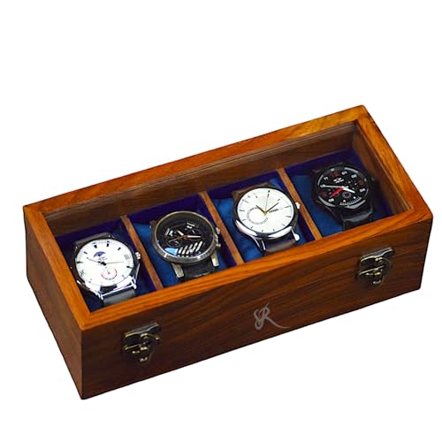 Royal Craft Expertise Boîte à montres en bois pour homme - Vitrine de montres avec compartiments | Organisateur de montres en bois (marron foncé - 4 compartiments)