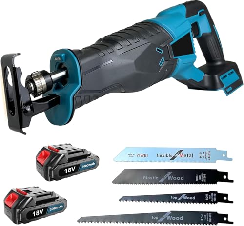 Reciprocating Saw, 18V Cordless Reciprocating Saw with 2 x 3000mAh Batteries, 0-3500 RPM Variable Speed, Tool-Free Blade Change, Ideal for Wood and Metal Cutting