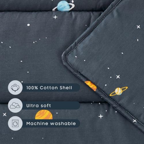 Image of Wake In Cloud - Toddler Nap Mat with Pillow and Blanket, 100% Cotton Fabric, for Kids Boys Ages 3 Plus in Daycare Kindergarten Preschool, Roll Up Sleeping Bag, Galaxy Spaces