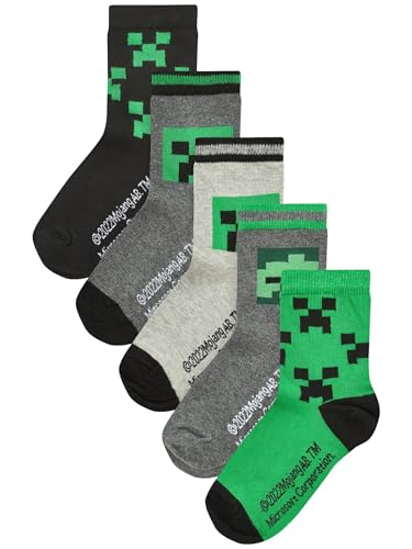 NEXT Jungen 5er-Pack Socken mit lizenziertem Motiv und hohem Baumwollanteil Minecraft Creeper 9_Monate-12_Monate