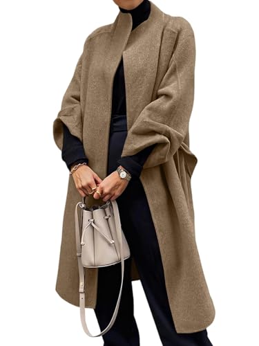 Image of Cicy Bell Womens Long Pea Coats Oversized Wrap Wool Blend Trench Coats Winter Open Front Cardigan Overcoats