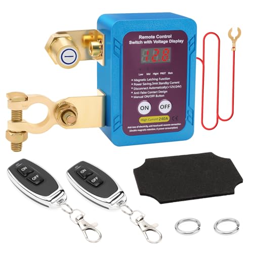 Liwogi Interruptor de apagado para coche con control remoto, interruptor de desconexión de batería de 12 V 240 A, antirrobo, interruptor de corte y apagado automático con pantalla LED de voltaje para