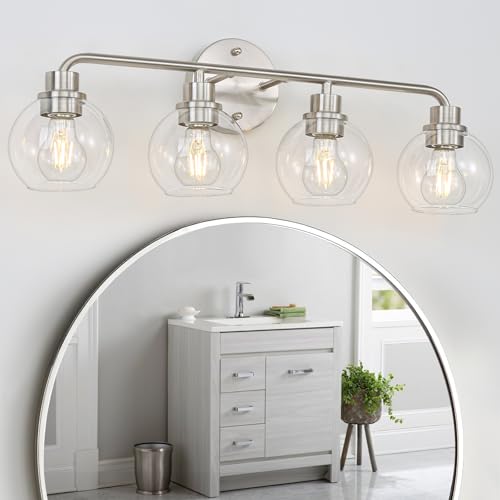 Image of Bathroom Light Fixtures Brushed Nickel Vanity Light Silver 4 Light