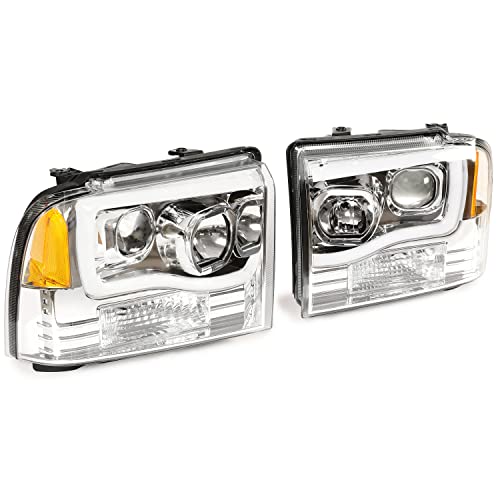 HECASA LED Projector Headlights Compatible with 2005-2007 Ford F250 F350 F450 F550 Super Duty Compatible with 2005 Ford Excursion LED Tube Bar Headlamps Replacement Clear Lens Chrome Housing by HECASA - Image 8