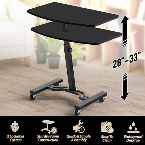SHW Mobile Height Adjustable Laptop Rolling Cart with Height Adjustment from 28" to 33", Black by SHW - Image 2