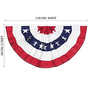 USA Pleated Fan Flag American US Bunting Flag Patriotic Half Fan Banner Flag with Canvas Header and Brass Grommets for 4th of July Memorial Day Indoor Outdoor Decoration 3 2×4 Feet