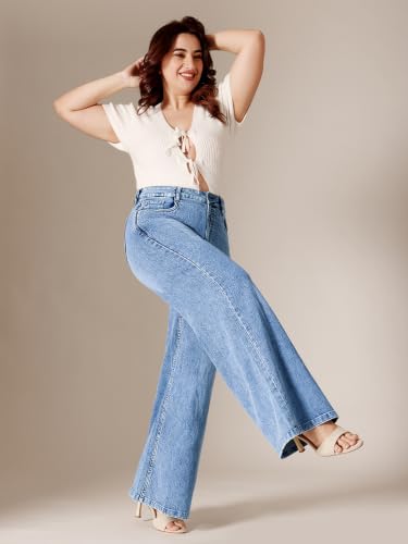 Image of Miss Chase A+ Women's Wide-Leg High-Rise Regular-Length Stretchable Shaping Denim Jeans