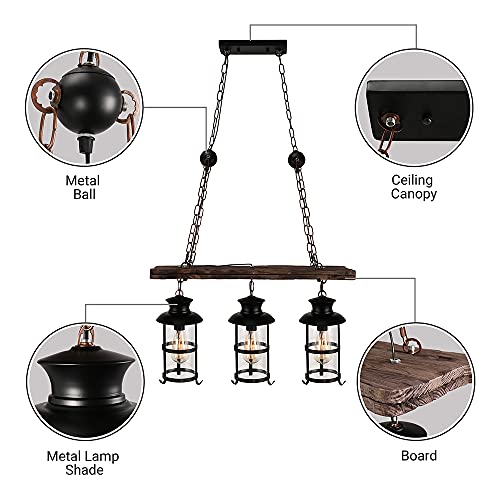 Baycheer Hl449356 Industrial Woody Wrought Iron 3 Lights Pendant Light Chandelier Hanging Lamp Celling Lights Fixture Metal Cage Frame With Glass Shade For Indoor Bar Warehouse Hallway Use E26 Bulb #TOP2