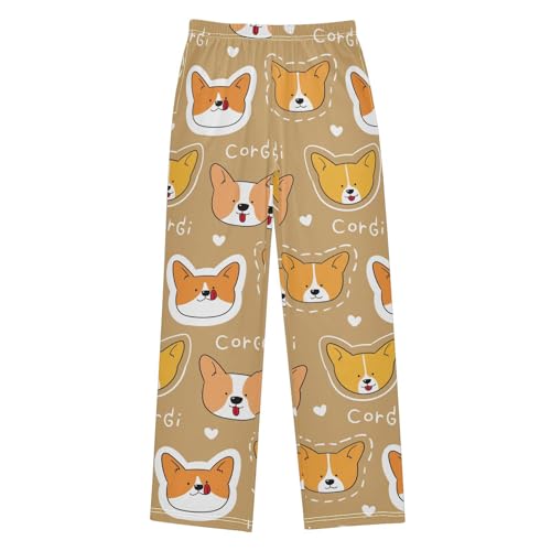 Boys' Pants Brown Cartoon Corgi Dogs Long Bottoms Jogger Pants Elastic Waist Trousers with Pockets S-XL