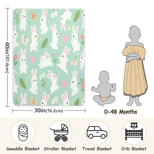 Custom Cute Bunny Rabbit Butterfly Flower Light Green Baby Girl Blankets Set Cozy Customize Image Baby Blanket with Name for Girls or Boys 30x40in cobijas para personalizadas3