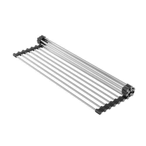 MAKKIORI Scolapiatti da Appoggio per lavello | Pieghevole | Acciaio Inossidabile | Tappetino Organizer per Piatti, Tazze, Frutta, Verdura | Mat Sottopentola